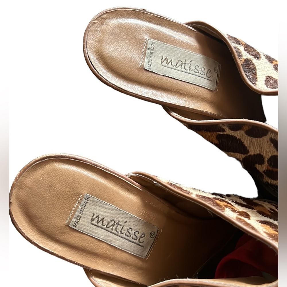 MATISSE Leopard Camel Hair Mules Heeled Clogs Women’s Size 10 Pre Owned - Picture 8 of 12